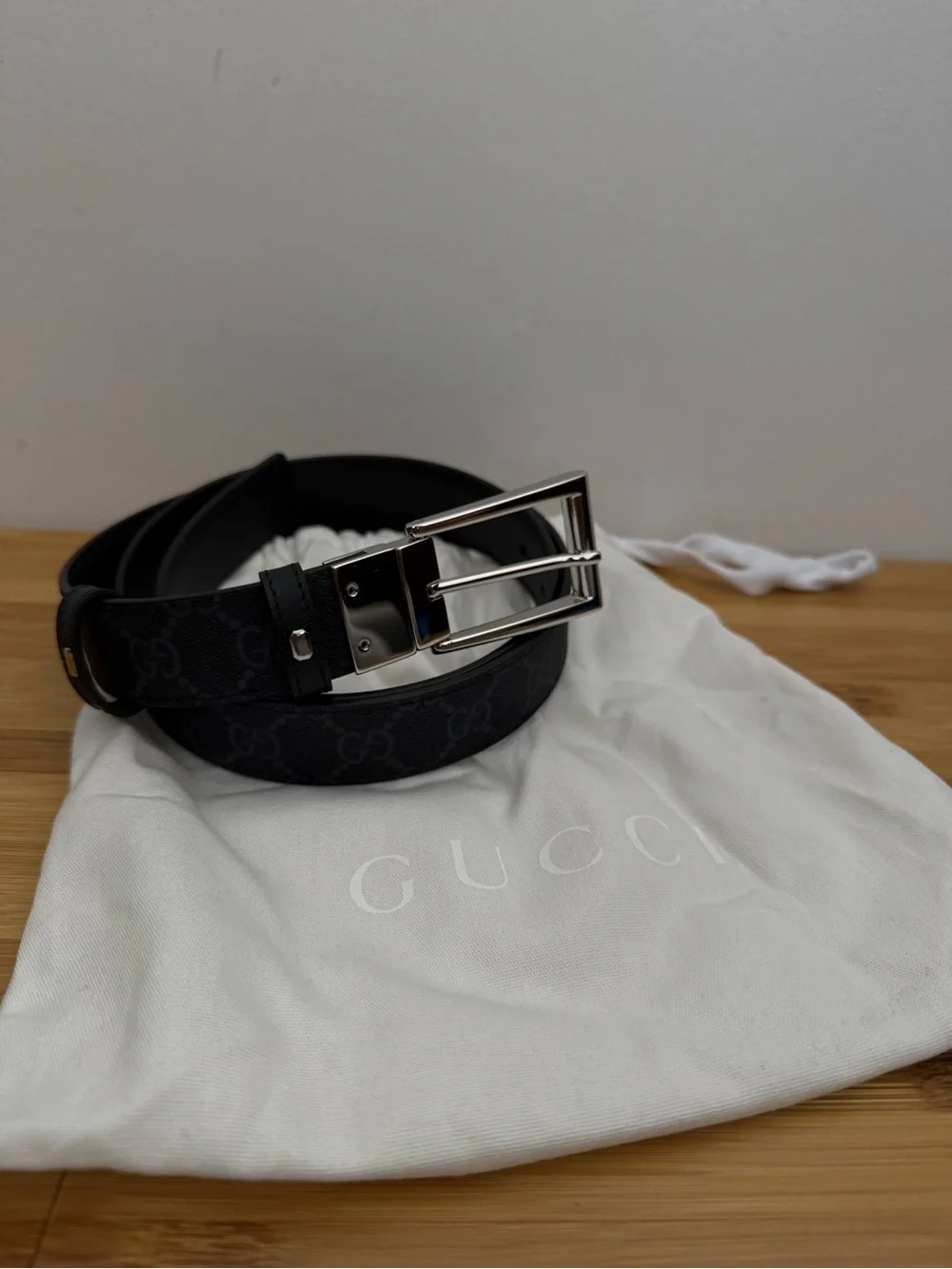 Gucci Black Reversible Leather Belt with Silver-Tone Buckle